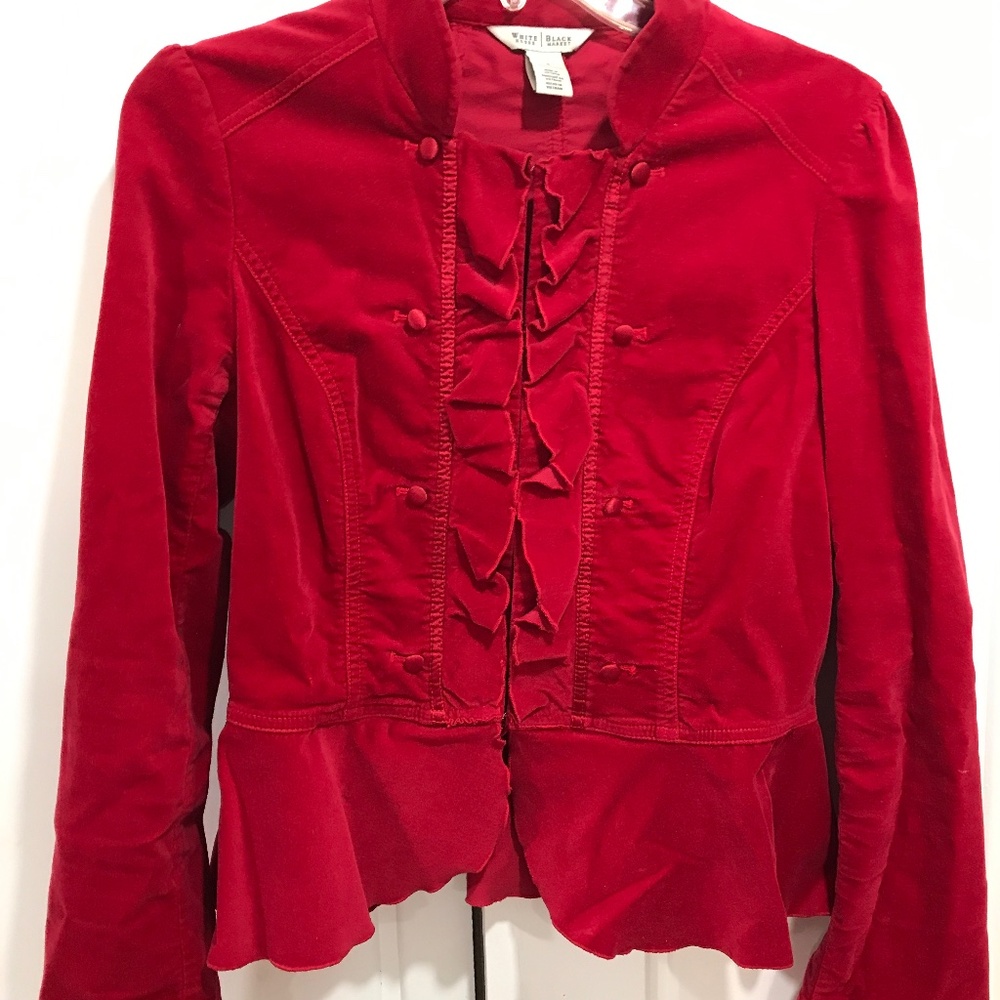 Red velvet jacket from White House Black Market